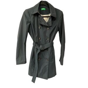 United Colors of Benetton Double Breasted Belted Trench Coat Dark Navy. Women 6